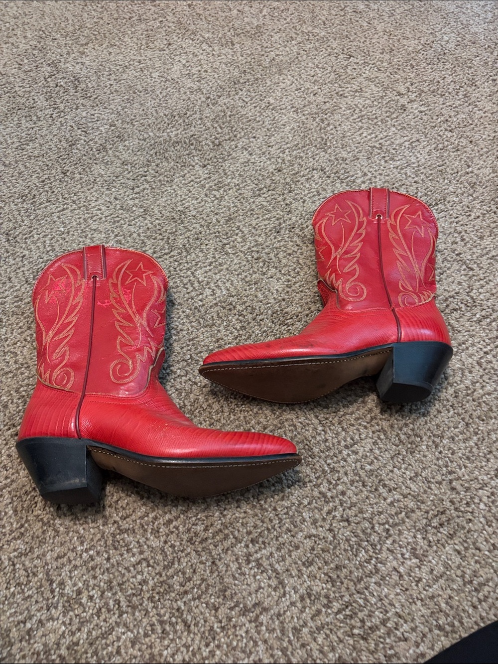 Red Women's Laredo Leather Western Ankle Boots with Embroidered Shaft 7